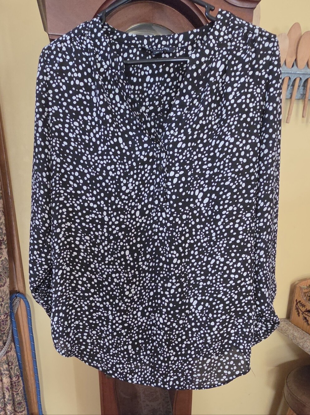 Zac & Rachel Black and White Dot V-Neck Blouse